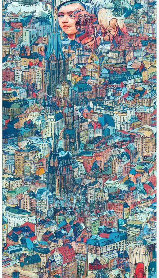 Image similar to stockholm city portrait of a beautiful world, by james jean