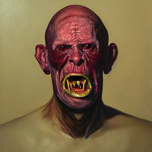 Image similar to Oil painting by Christian Rex Van Minnen of a portrait of an extremely bizarre disturbing mutated man with intense chiaroscuro lighting perfect composition