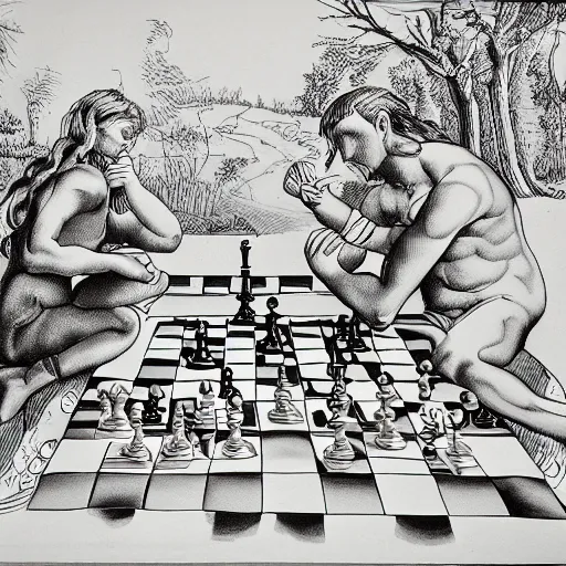 Art Lesson: NeoPopRealist Chess Board Ink Drawing