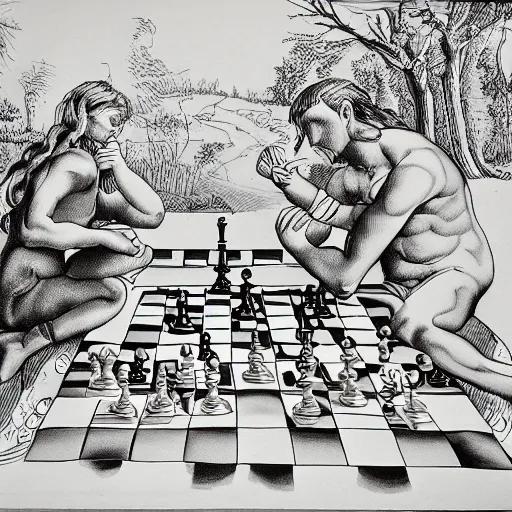 a detailed drawing of a chess player, Stable Diffusion