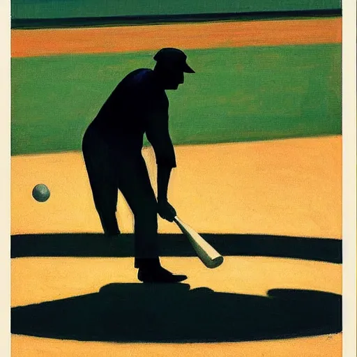 Prompt: The Batter casts a long shadow at the plate, by Edward Hopper