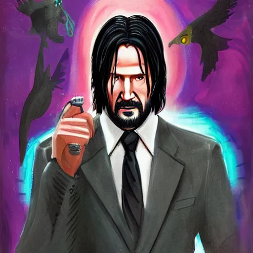 Prompt: John Wick who became the god of the sea, art concept