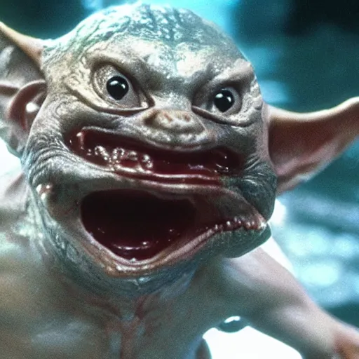 Image similar to a film still of gremlin coming out of water in star wars realistic, detailed