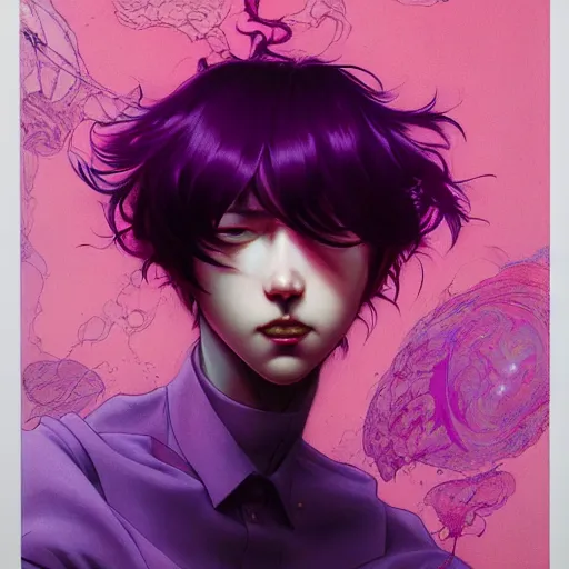 Prompt: prompt : purple and red character portrait soft light painted by james jean and katsuhiro otomo and erik jones, inspired by akira anime, smooth face feature, intricate oil painting, high detail illustration, sharp high detail, manga and anime 1 9 9 9
