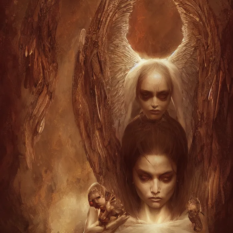 Prompt: angel watching demon, 3 d render, esao andrews, artstation, high face symmetry, intricate, masterpiece, award winning, high face symmetry, intricate, digitalillustration, by greg rutkowski