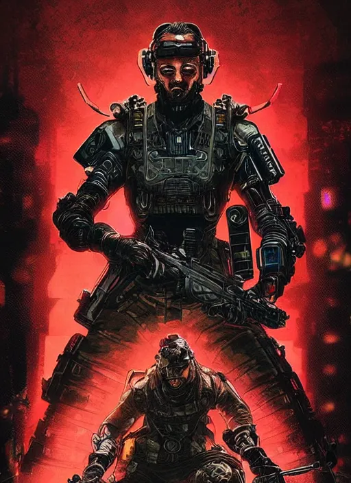 Image similar to cyberpunk blackops samurai. night vision. portrait by ashley wood and alphonse mucha and laurie greasley and josan gonzalez and james gurney. spliner cell, apex legends, rb 6 s, hl 2, d & d, cyberpunk 2 0 7 7. realistic face. dystopian setting.