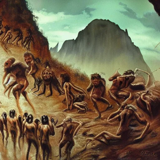Prompt: Cave Man Painting of an alien Invasion, photography, high definition