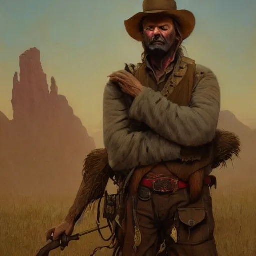 Prompt: detailed concept art of a sloth dressed as an old west prospector, artstation, award - winning realistic concept art by jim burns and greg rutkowski, beksinski, a concept art masterpiece, red color palette, james gilleard, bruegel, alphonse mucha, and yoshitaka amano.