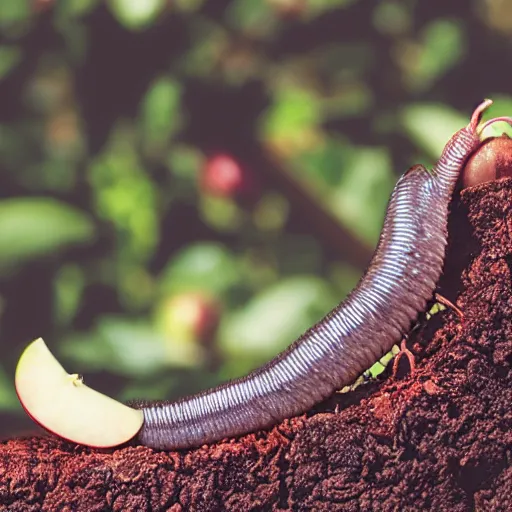 Prompt: a worm crawling out of an apple