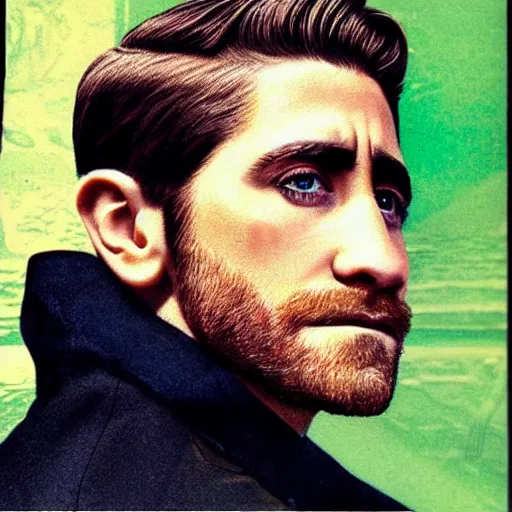 Prompt: “Jake Gyllenhaal portrait, color vintage magazine illustration 1950”