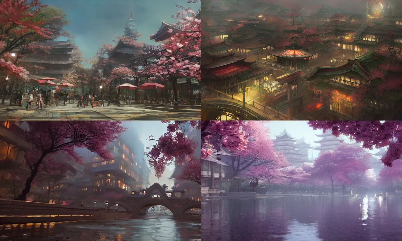 Prompt: Sakura City, by Ruan Jia and Andreas Rocha, Unreal Engine