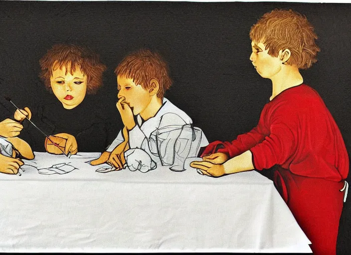 Prompt: an ms paint children's drawing doodled on a napkin by caravaggio