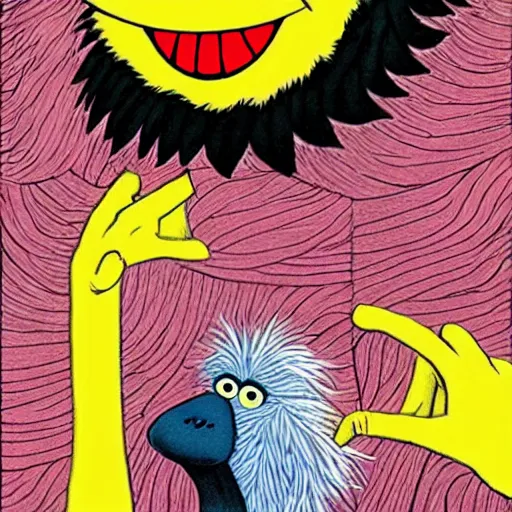 Prompt: big bird from sesame street in the style of junji ito