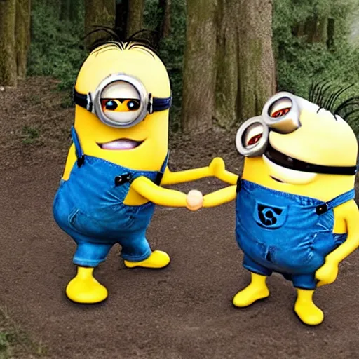 Prompt: a minion sacrificing another minion for the greater good