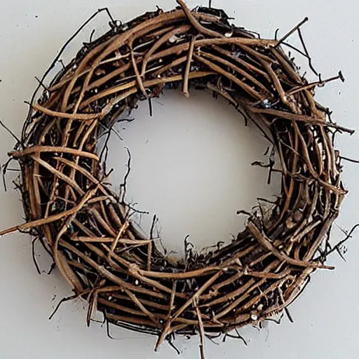 Image similar to a wreath made of twigs and small animal bones