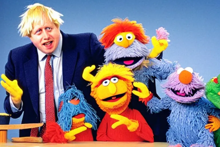 Image similar to Boris Johnson as a muppet on Sesame Street VHS recording