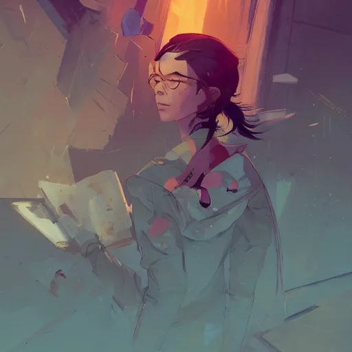 Image similar to overwhelmed with thoughts behance hd artstation by jesper ejsing, by rhads, makoto shinkai and lois van baarle, ilya kuvshinov, ossdraws, that looks like it is from borderlands and by feng zhu and loish and laurie greasley, victo ngai, andreas rocha