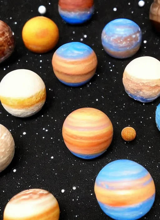 Prompt: realistic miniature of planets in the donut shape on space