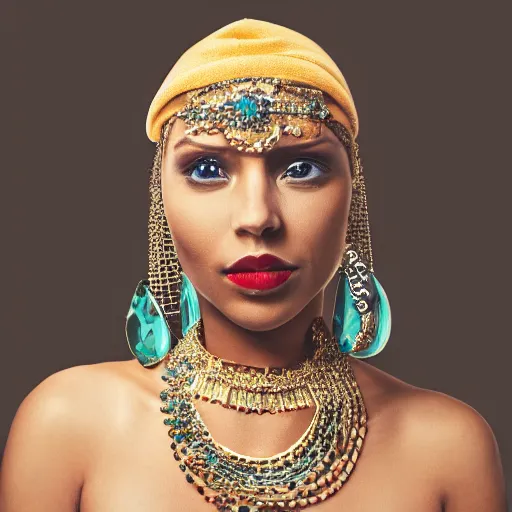 Prompt: woman dressed entirely with jewelry