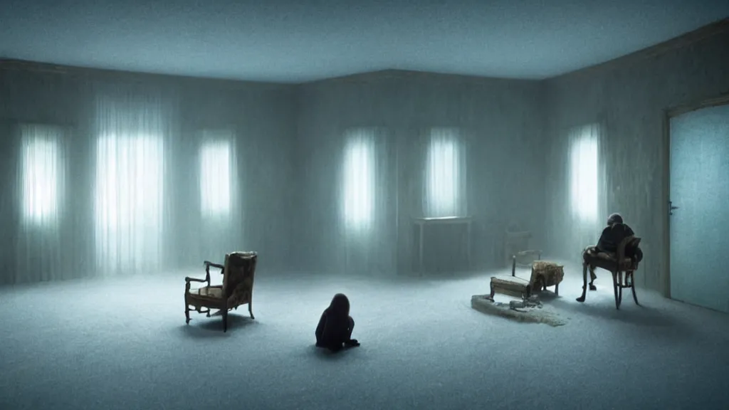 Image similar to the house that makes you feel alone, film still from the movie directed by denis villeneuve and david cronenberg with art direction by salvador dali