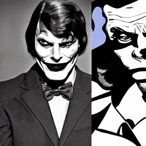 Image similar to ' adam west'as'the joker ', cinematic scene, award winning