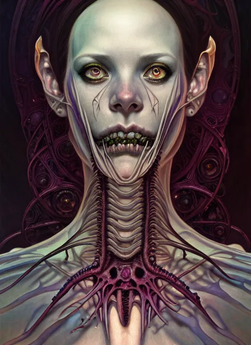 Image similar to symmetry!! portrait of grotesque and gruesome female, cosmic horror, lovecraftian horror, intricate, horror!! highly detailed, digital painting, artstation, giger concept art, smooth, sharp focus, illustration, art by artgerm and greg rutkowski and alphonse mucha and junji ito, 8 k