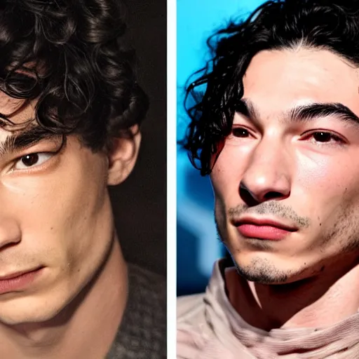Prompt: A headshot of Ezra Miller side-by-side with a nuclear warhead