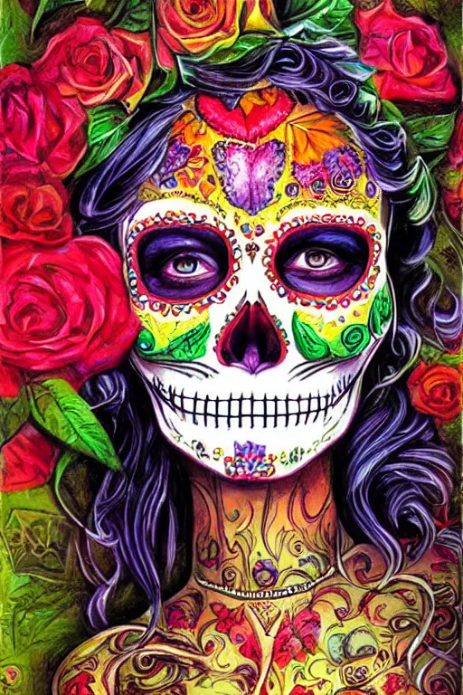 Image similar to Illustration of a sugar skull day of the dead girl, art by josephine wall