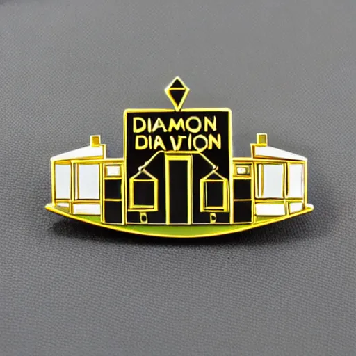 Prompt: a diamond enamel pin fire station, smooth curves