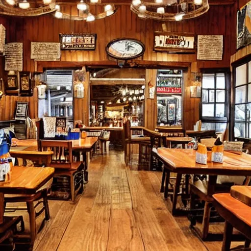 Prompt: image showing the interior of a cracker barrel restaurant in africa, realistic, detailed,