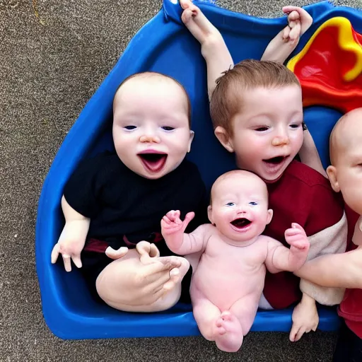 Image similar to playground nap - time with baby voldemort and baby harry potter and baby yoda and baby groot and baby mando and baby gummi bear, block party.