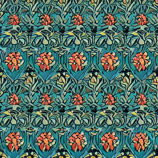 Prompt: art nouveau repeating floral pattern