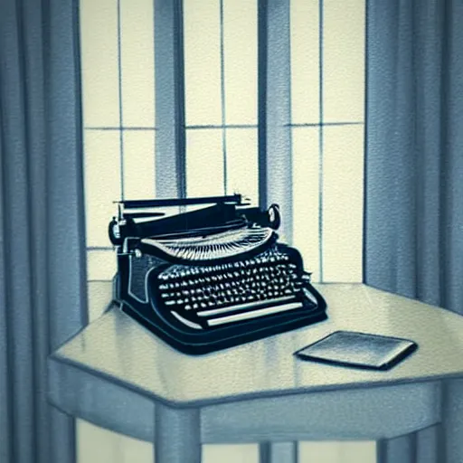 Prompt: Digital art of a typewriter sitting on a desk, there is a window behind it, gentle light lights the room from outside, very detailed, beautiful, realistic