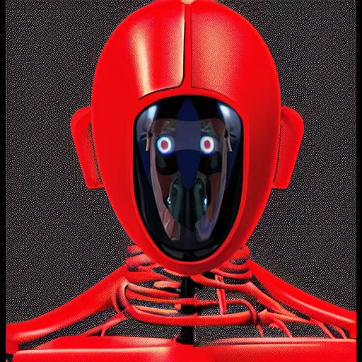 Image similar to self portrait of a humanoid robot with a beetle pincer face. Red and black body, digital art, realistic, ultradetailed, concept art in the style of Science Fiction. art by Syd Mead and Moebius, trending on artstation, devianart, cgsociety