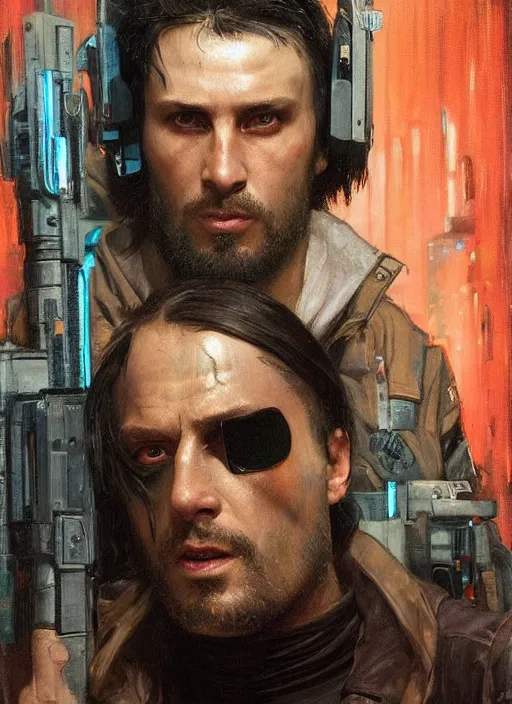 Prompt: Crazy Ivan. Wild Russian cyberpunk hitman wearing a jacket. (Cyberpunk 2077, bladerunner 2049). Crazy eyes. Iranian orientalist portrait by john william waterhouse and Edwin Longsden Long and Theodore Ralli and Nasreddine Dinet, oil on canvas. Cinematic, vivid colors, hyper realism, realistic proportions, dramatic lighting, high detail 4k