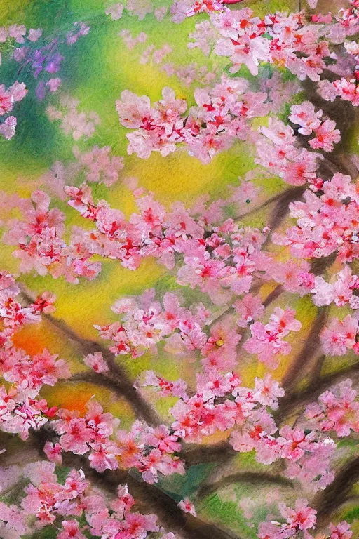 Image similar to Hanami flowers in impressionism style, close up painting