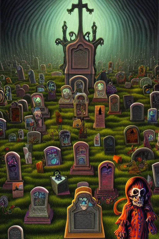 Prompt: a photorealistic painting of an isometric nightmare cemetery horror by johfra bosschart, lisa frank, dark fantasy art, high detail, trending on artstation