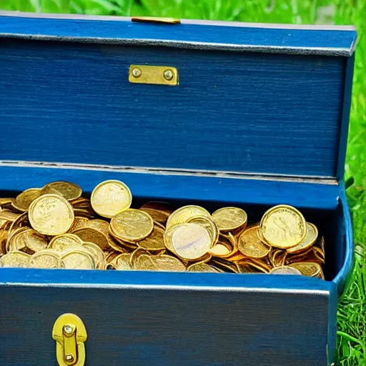Prompt: a treasure chest full of gold coins and gems