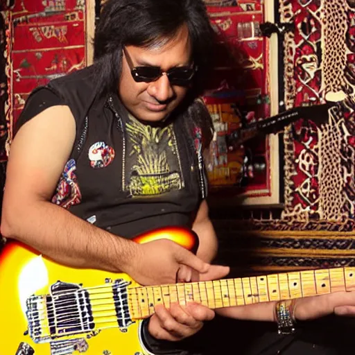 Prompt: ayub bachchu playing fender mustang highly detailed