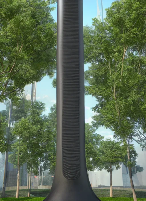 Image similar to highly detailed architecture render of a huge futuristic metallic stele sculpture standing in city park, archdaily, made in unreal engine 4