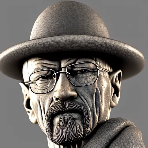 Image similar to a long shot of a very detailed renaissance sculpture of walter white in a hat by michelangelo, standing in times square, 3 d render, hyper detailed, sharp focus, 8 k resolution