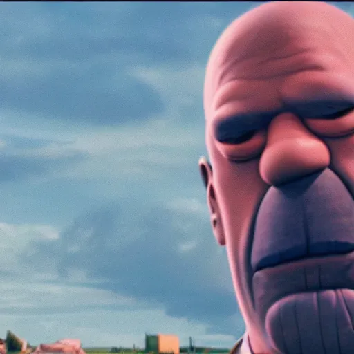 Image similar to Homer Simpson is Thanos movie. Cinematic, 4K
