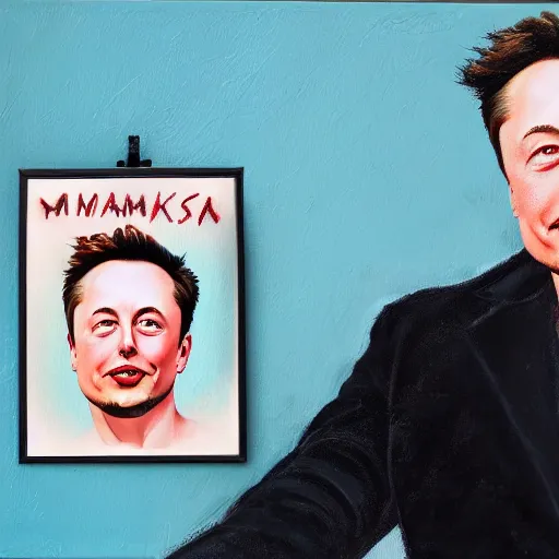 Image similar to photorealistic painting of Elon Musk wearing a bikini