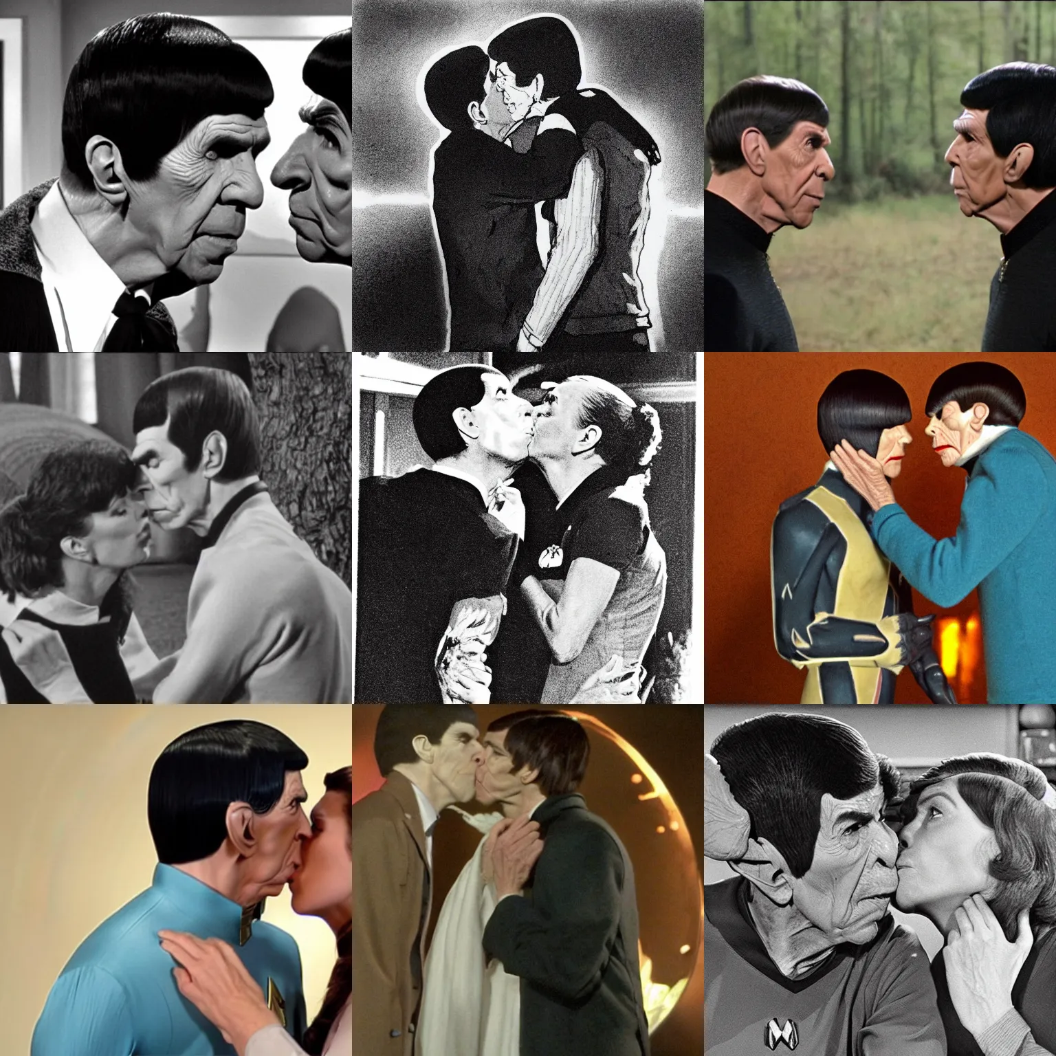 Prompt: bones and spock smooching