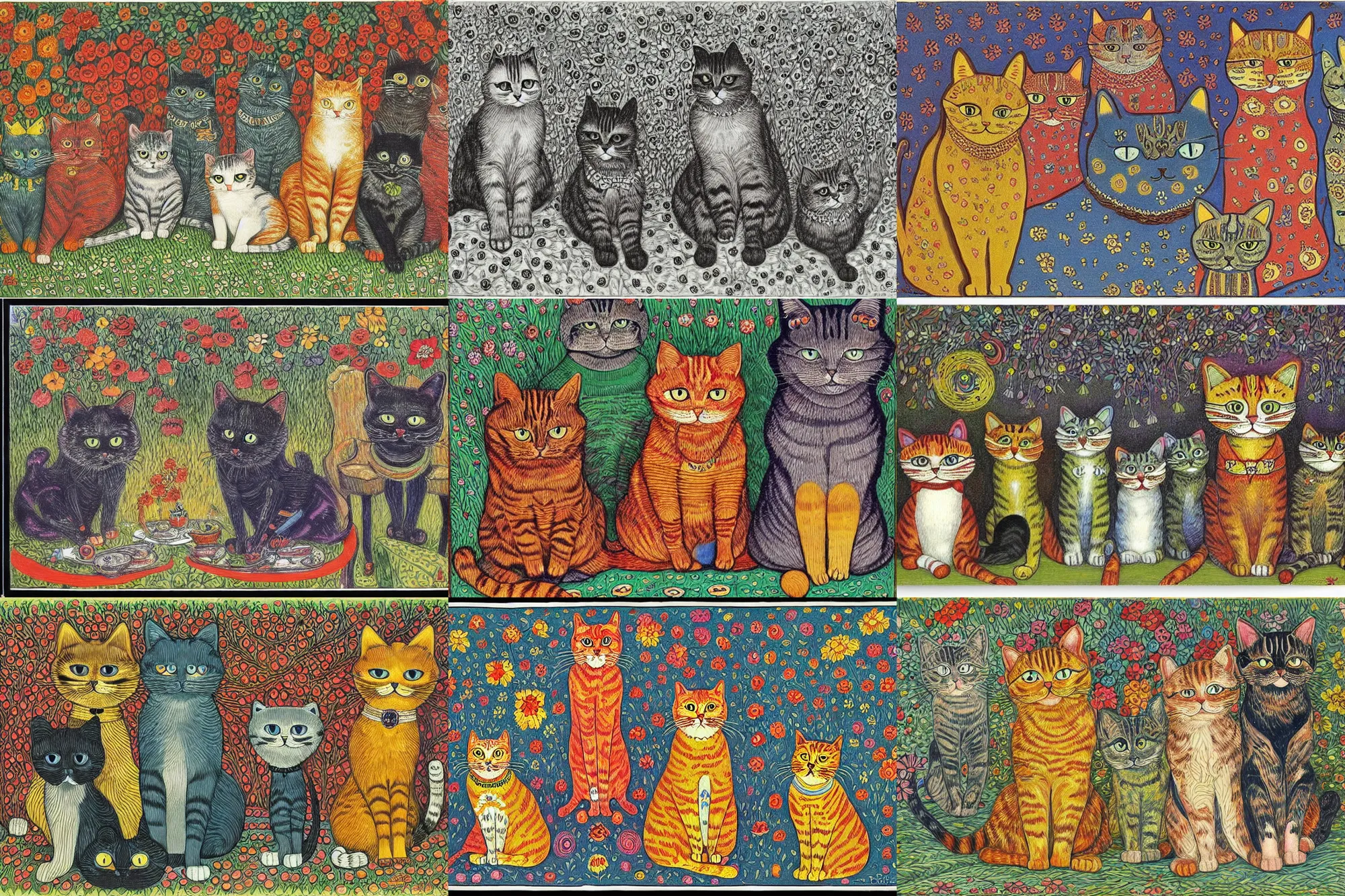 Prompt: cats mimicking human by louis wain