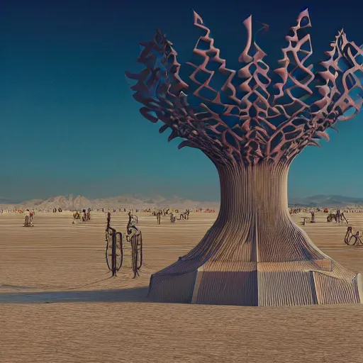 Prompt: highly detailed 3d render of burning man festival sculpture made of cornflowers by Beeple