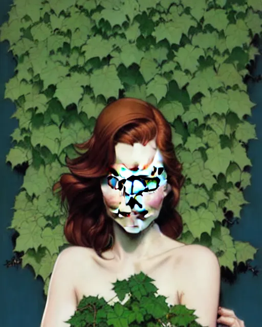 Prompt: joshua middleton, phil noto, norman rockwell, artgerm, emma stone poison ivy dc comics, vines, symmetrical eyes, city rooftop