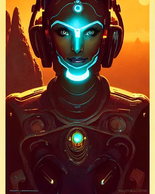 Image similar to symmetra from overwatch, character portrait, sci - fi armor, portrait, close up, concept art, intricate details, highly detailed, vintage sci - fi poster, retro future, in the style of chris foss, rodger dean, moebius, michael whelan, and gustave dore