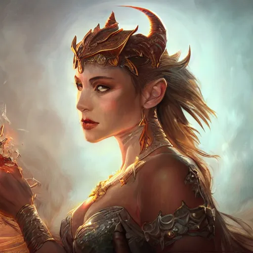 Prompt: A stunning comic book style portrait painting of a dragon goddess, wide view, in the style of WLOP, 8k masterpiece, cinematic lighting, pristine and clean design, high fantasy, insanely detailed, atmospheric,