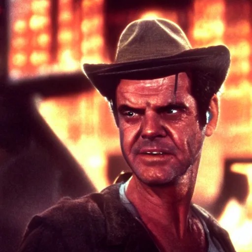 Prompt: !dream 32 year old Jack Nicholson on blade runner 1982, movie still, face close-up, in color, detailed face, 4k,